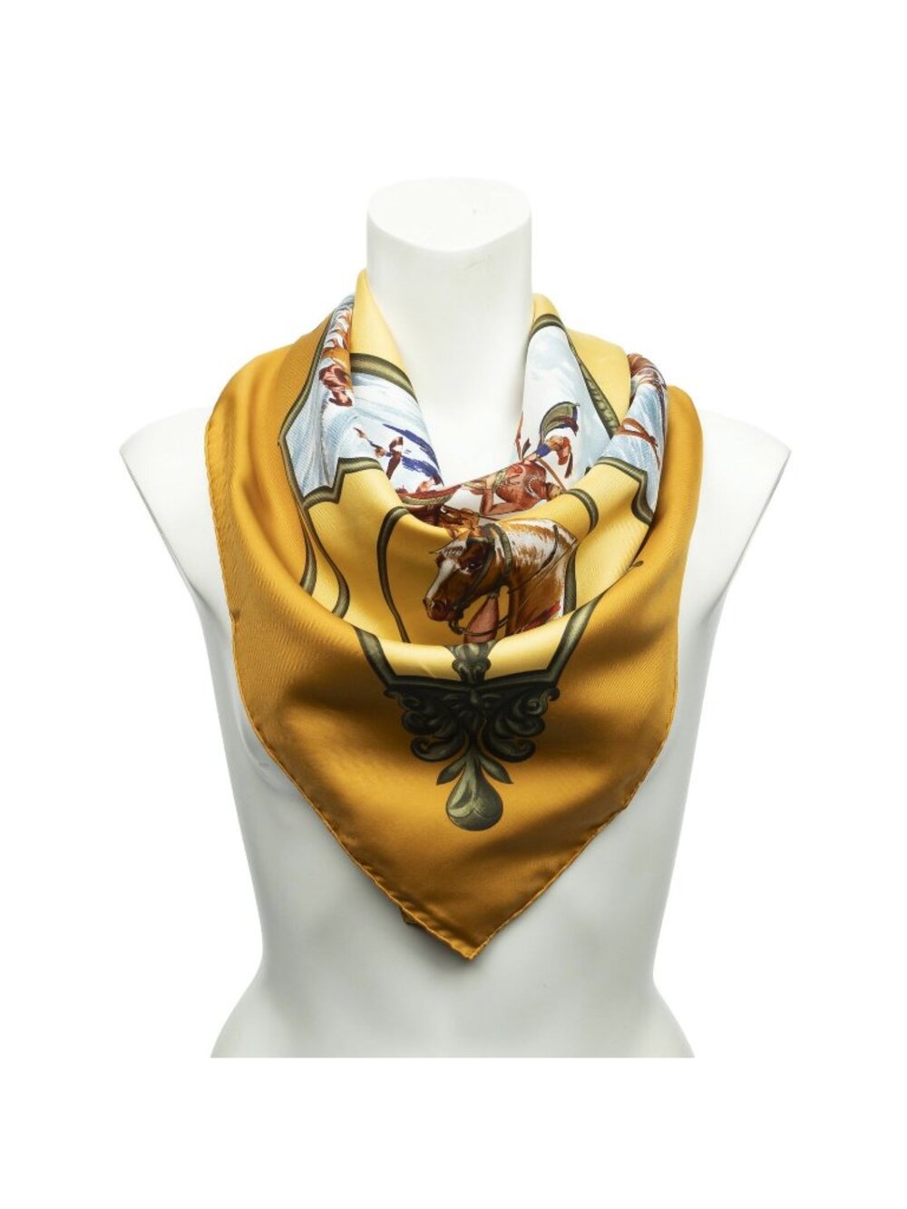 Hermes Scarf Yellow Tan Green Twill Silk